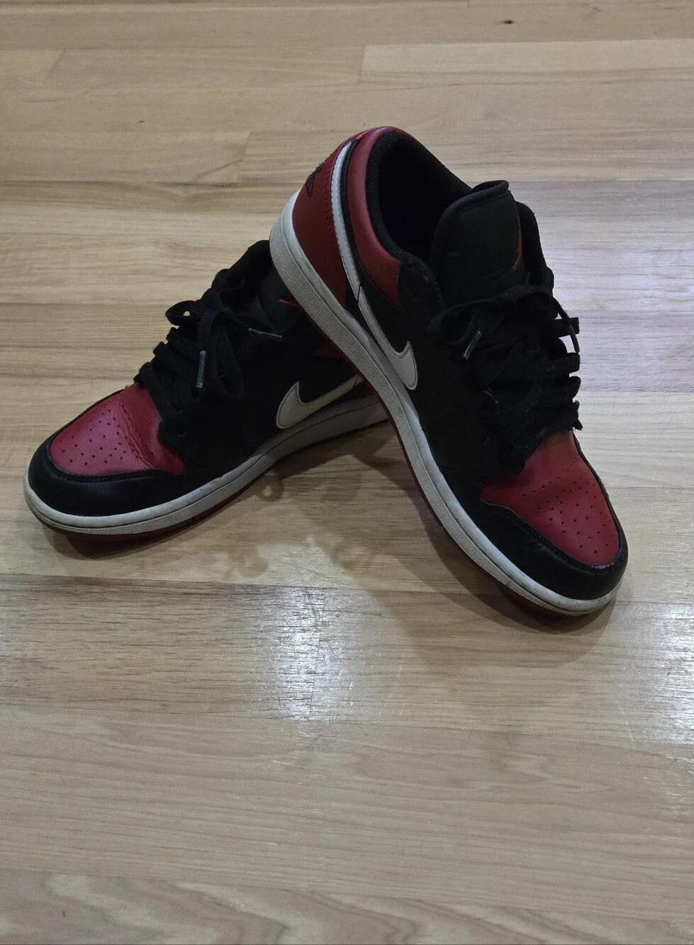 Nike Jordan 1 Low Black Red White Sneakers with White Swoosh